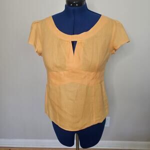 Edward 100% Linen Pastel Orange Blouse Keyhole Short Sleeve Lightweight Top L